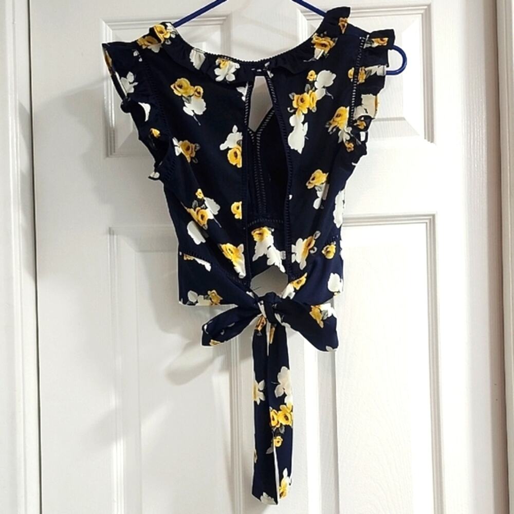 J.O.A. Navy Floral Tie-Front Top - Picture 6 of 12